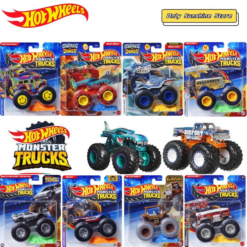 Hot Wheels Car Mainline - 2025年ホットウィールモンスタートラック Fyj44 HWタイガーシャークビッグフットポピー 1/64スケールダイキャストモデルカーおもちゃ 男の子誕生日プレゼント